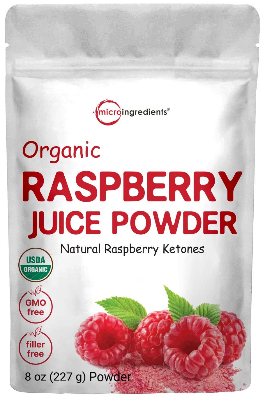 Organic Raspberry Juice Powder, 8oz | 100% Natural Fruit Powder | Freeze-Dried Raspberries Source | No Sugar & Additives | Great Flavor for Drinks, Smoothie, & Beverages | Non-GMO & Vegan Friendly