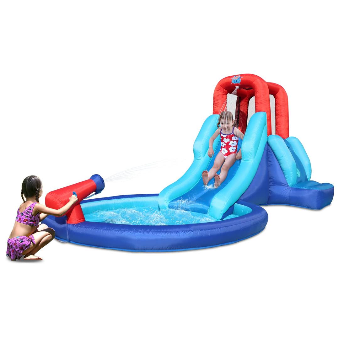 ACTION AIR Inflatable Waterslide, Bounce House with Slide for Wet and Dry, Kids Backyard Waterpark for Summer Fun, Water Gun & Splash Pool for Age 3-6, Love for Kids, Blue