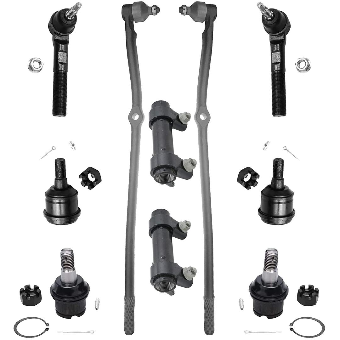 Detroit Axle - 4WD Front 10pc Suspension Kit for 03-08 Dodge Ram 2500 3500 Replacement 2003 2004 2005 2006 2007 2008, 4 Ball Joints 4 Tie Rods 2 Adjusting Sleeves