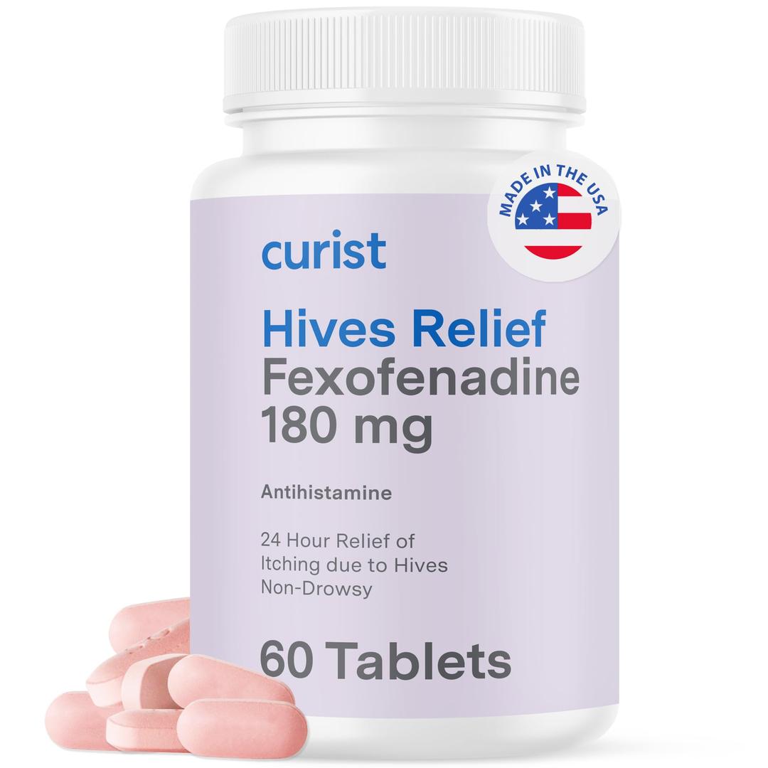 Curist Fexofenadine Hydrochloride 180 mg - 60 Antihistamine Tablets - 24 Hour Hives Treatment & Itch Relief for Adults USA Made - Itchy Skin Treatment - Non Drowsy - Hives Allergy Medicine