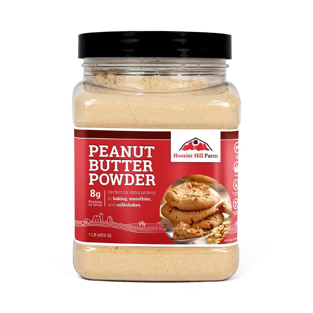 Hoosier Hill FarmPeanut Butter Powder, 1LB (Pack of 1), No Additives, 100% Peanut Powder, 8g of Protein per serving