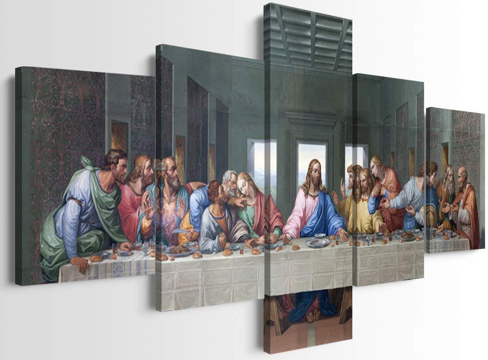 YOUHONG 5 Piece Christian Wall Decor Last Supper Wall Decor Leonardo Da Vinci Wall Art Jesus Pictures for Wall Religious Wall Decor for Dining Room Decor Ready to Hang (50''W x 24''H)