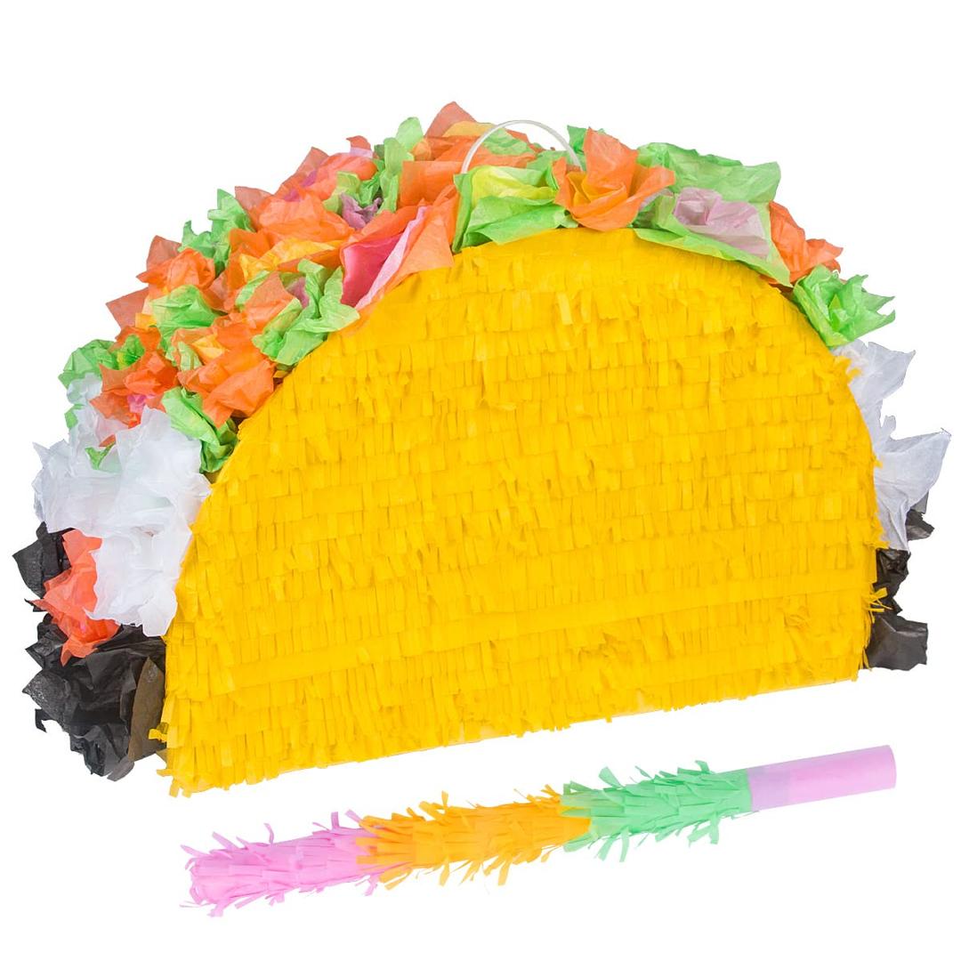 Taco Pinatas -Mexican Pinatas with Bat and Hanging Loop-Taco Pinatas for Fiestas, Cinco de Mayo Decorations, Mexican Themed Party, Girls Kids Taco Bout Parties Festival Birthday Party Favors Supplies