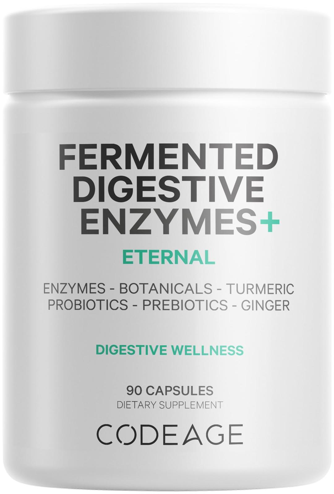 CodeageFermented Digestive Enzymes Supplement 3-Month Supply - 14 Digestive Enzymes, Probiotics, Prebiotics, Fermented Botanicals, Plant-Based Multi Pancreatic Enzymes - 1 Capsule a Day - 90 Capsules