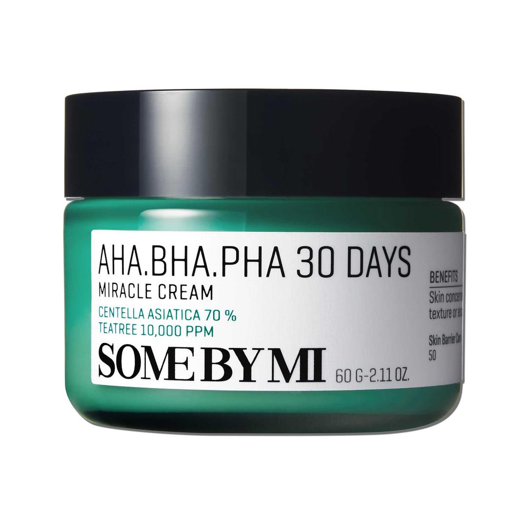 SOME BY MI AHA BHA PHA 30 Days Miracle Cream - 2.02Oz, 60ml - Mild Exfoliating Korean Moisturizer for Skin Calming and Soothing - Daily Blackhead Removing Pore Minimizer for Face - Korean Skin Care