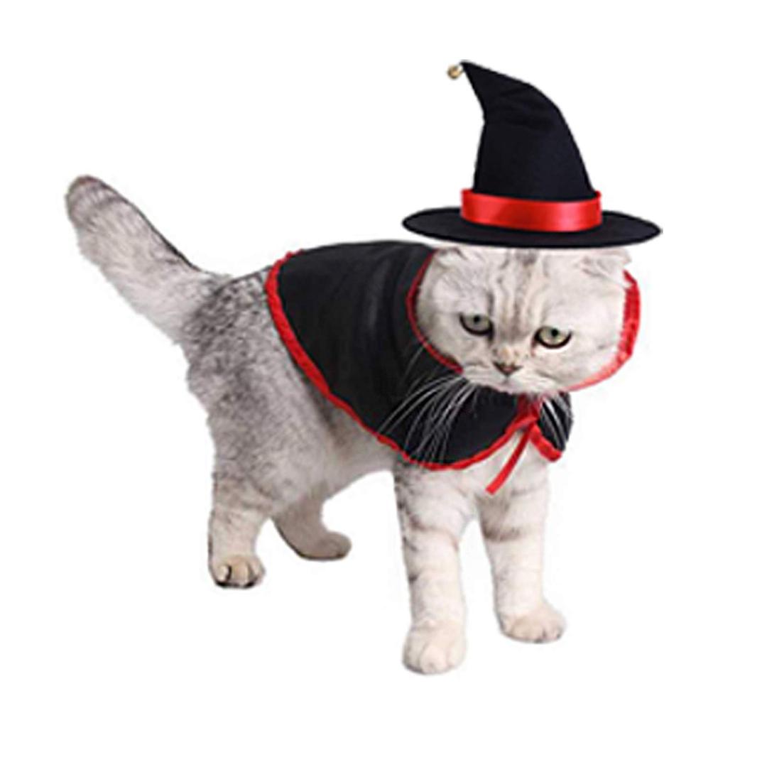 LAWOHO Pet Halloween Costume Set, 2 piece Vampire Cloak Wizard Hat Halloween Christmas Holiday and Pet Cosplay, Kittens Puppy Dogs