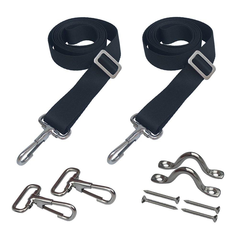 2 PCS Adjustable Bimini Boat Top Straps with Loops + Snap Hooks + Eye Straps - 28"~60" Stainless Steel Boat Awning Hardware