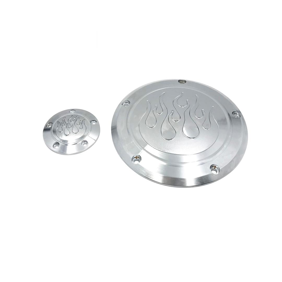 HTTMT MT429-004E- Flame Derby Timer Cover Flame Compatible with Harley Dyna Sportster Street Bob XL 883 1200 Chrome