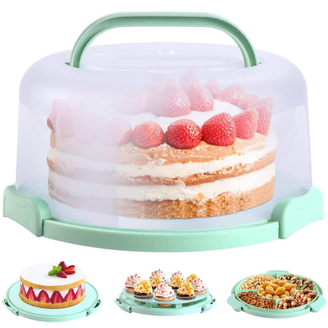 OhuhuCake Carrier with Lid and Handle, BPA-Free Cake Containers Cake Holder for 10 inch Cake with 2 Handles Cupcake Carrier - Plastic Cover Two Sided Base for Transport Pies Nuts Fruit Perfect Gifts