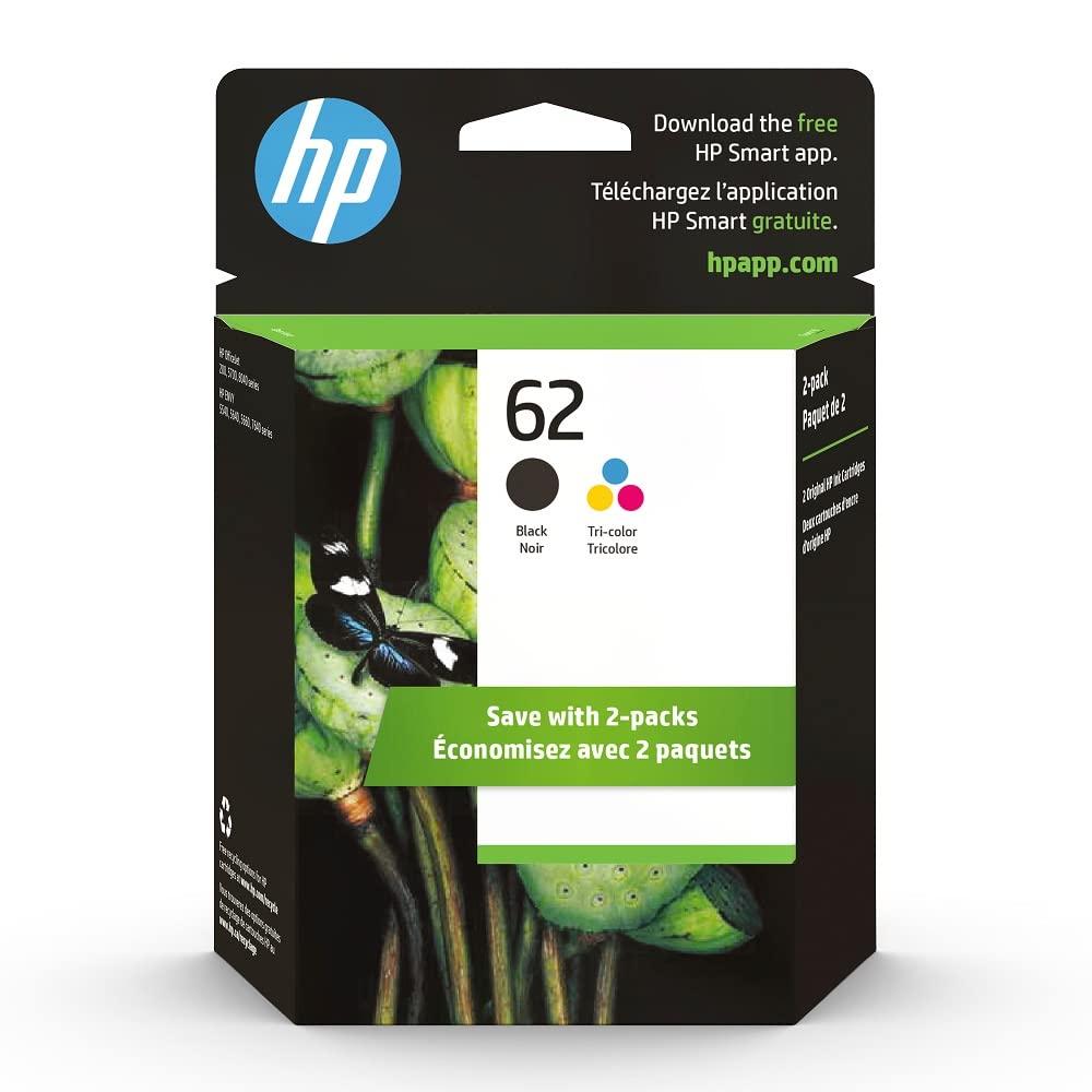 HP62 Black/Tri-color Ink (2-pack) | Works with HP ENVY 5540, 5640, 5660, 7640 Series, HP OfficeJet 5740, 8040 Series, HP OfficeJet Mobile 200, 250 Series | Eligible for Instant Ink | N9H64FN