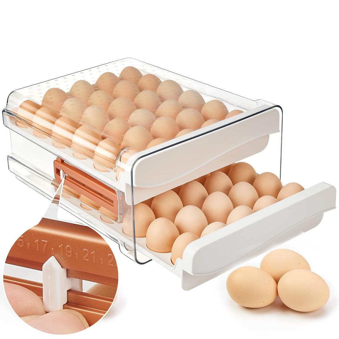 Egg Storage Container for Refrigerator,60 Egg Holder for Fridge,Large Capacity Egg Organizer for Refrigerator,Stackable Egg Tray,Clear Egg Container,Egg Drawer With Time Scale