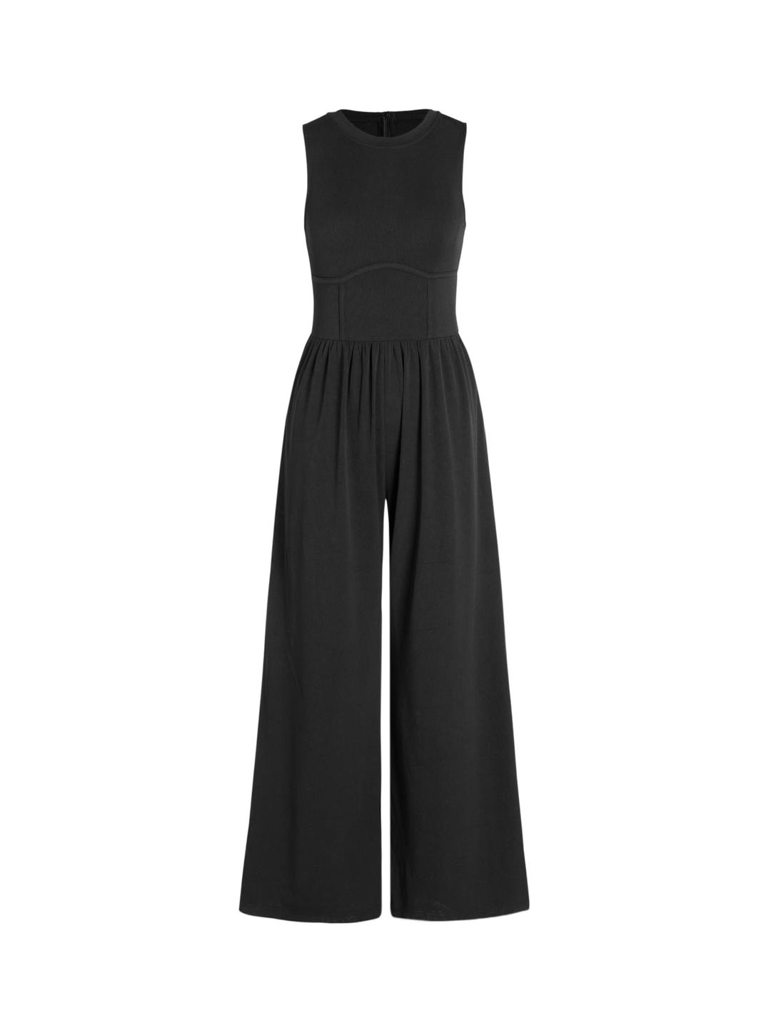 CIDER Jumpsuits for Women Sleeveless Wide Leg Overalls Dressy Crewneck One Piece Jumpsuits with Pockets Summer Fall