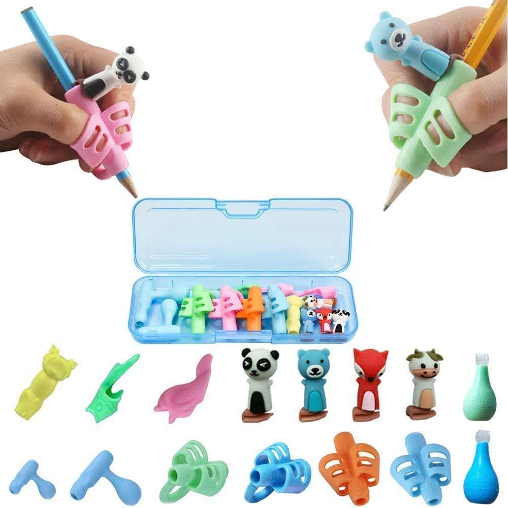 Ad2Cart Ergonomic Writing Training Aid Correction Silicone Gel Pencil Grips for Kids Handwriting, Children Preschoolers, Toddler, Kindergarten and Adults Special Needs for Lefties or Righties (Blue)