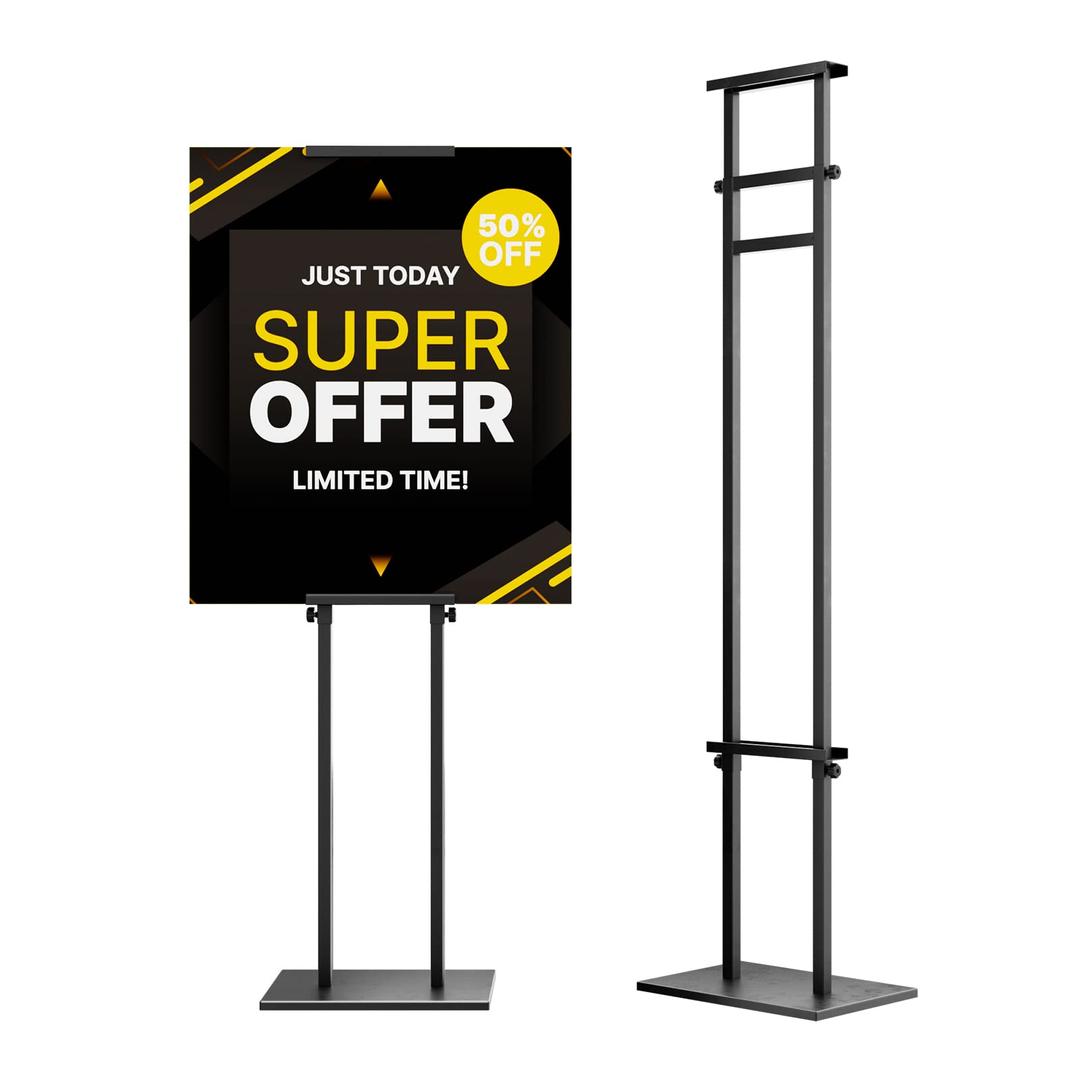 Display Stand Sign Holder,Heavy Duty Adjustable Pedestal Sign Stand Up to 75 inch,Double-Sided for Board & Foam Sign,Sign Stand with Base,Fit Wedding,Restaurant or Business(Poster not Included)