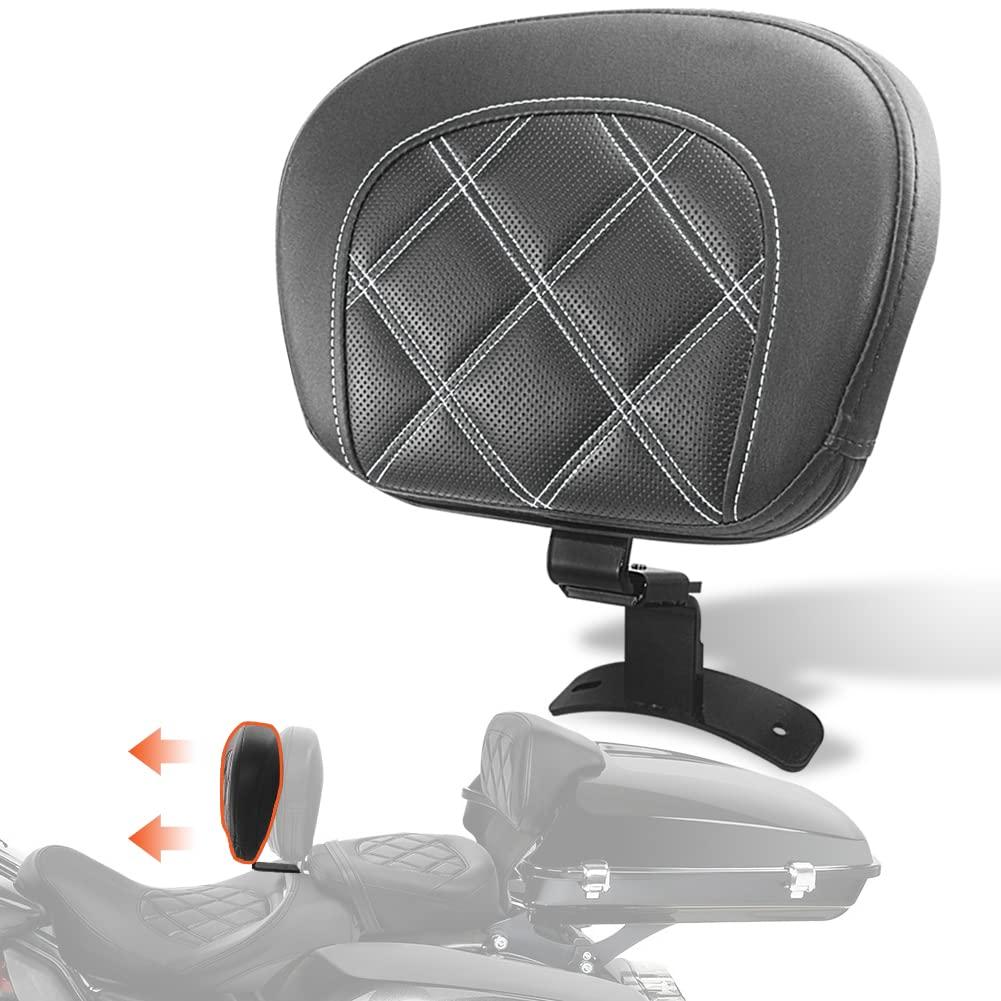 FOVPLUE Rider Backrest,Adjustable Driver Backrest Pad Kit fits for Harley Touring CVO Road Glide Road King Electra Glide Street Glide FLHR FLTRX FLHX FLHT 2009-2023,Double White Stitching