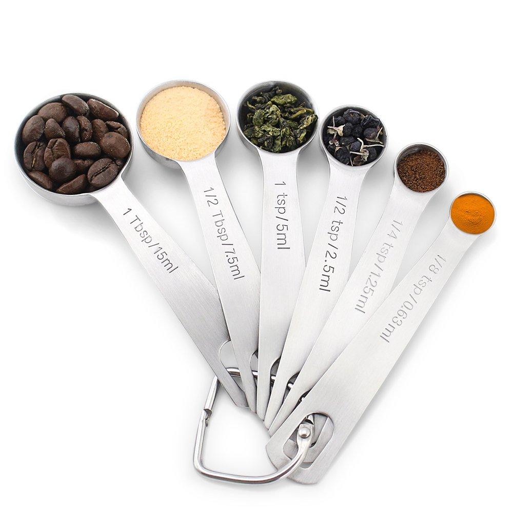 1Easylife 18/8 Stainless Steel Measuring Spoons, Set of 6 for Measuring Dry and Liquid Ingredients