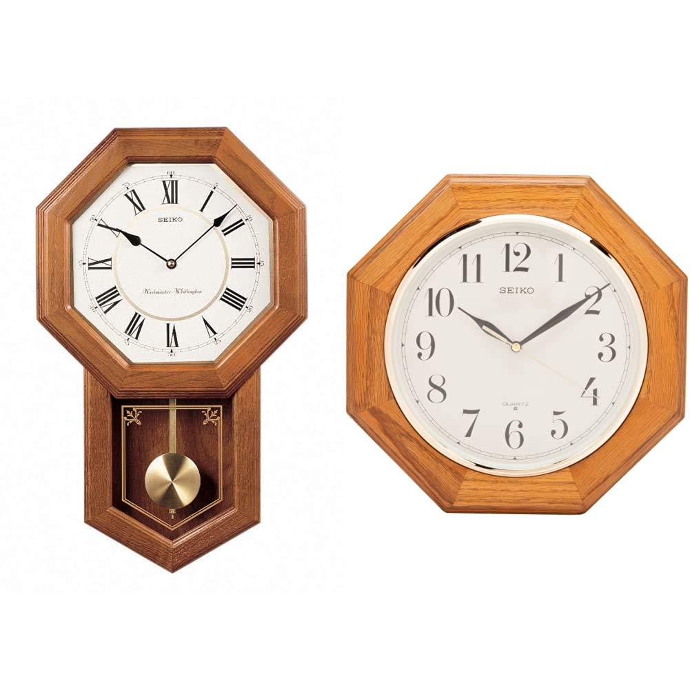 Seiko Light Oak Traditional Schoolhouse Wall Clock with Chime & Pendulum & Clock (Model: QXA102BC)