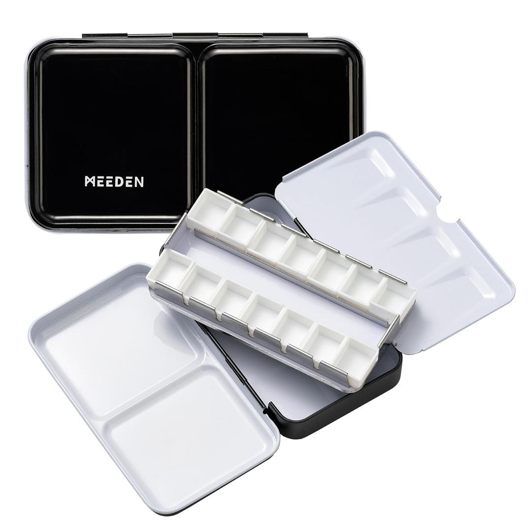 MEEDEN Empty Watercolor Paint Palette: Travel Water Color Palette Tin with 12 Half Pans - Portable Metal Palette Tin Box (Black)