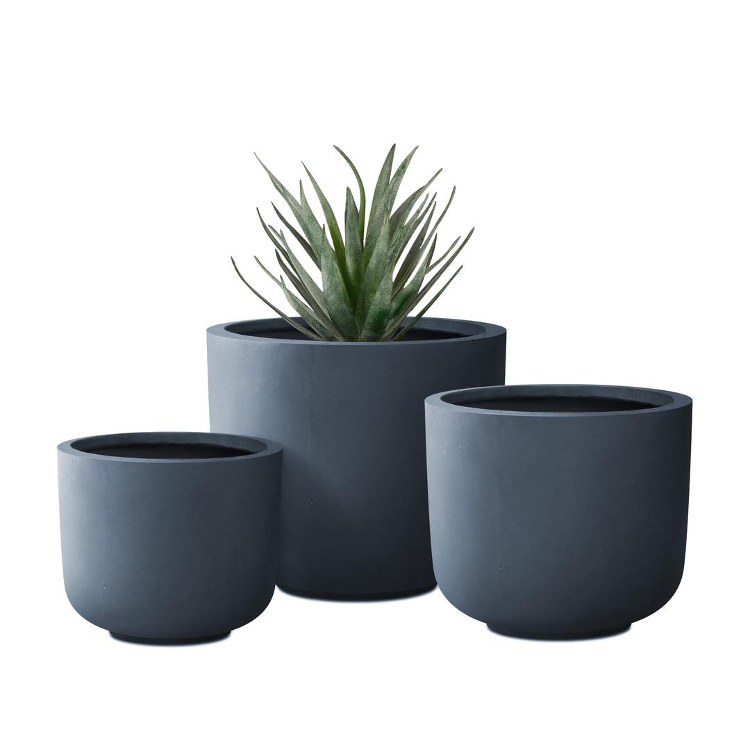 Kante 13",11",9" Dia Round Concrete Large Plant Pots Outdoor Indoor Planters Bowl with Drainage Hole for Patio, Set of 3,Charcoal