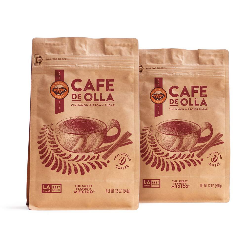 Café De Olla Ground Coffee, 12 Ounce (Pack of 2), Cinnamon and Brown Sugar Spiced Mexican Dark Roast Coffee by La Monarca Bakery