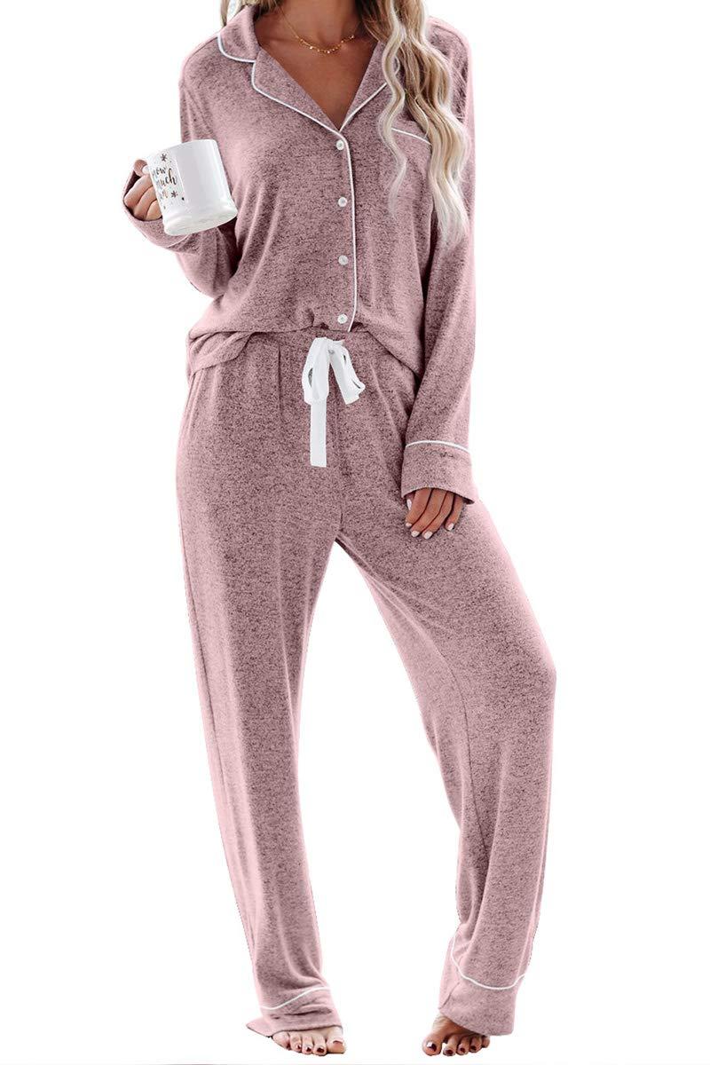 AamikastWomen's Pajama Sets Long Sleeve Button Down Sleepwear Nightwear Soft Pjs Lounge Sets