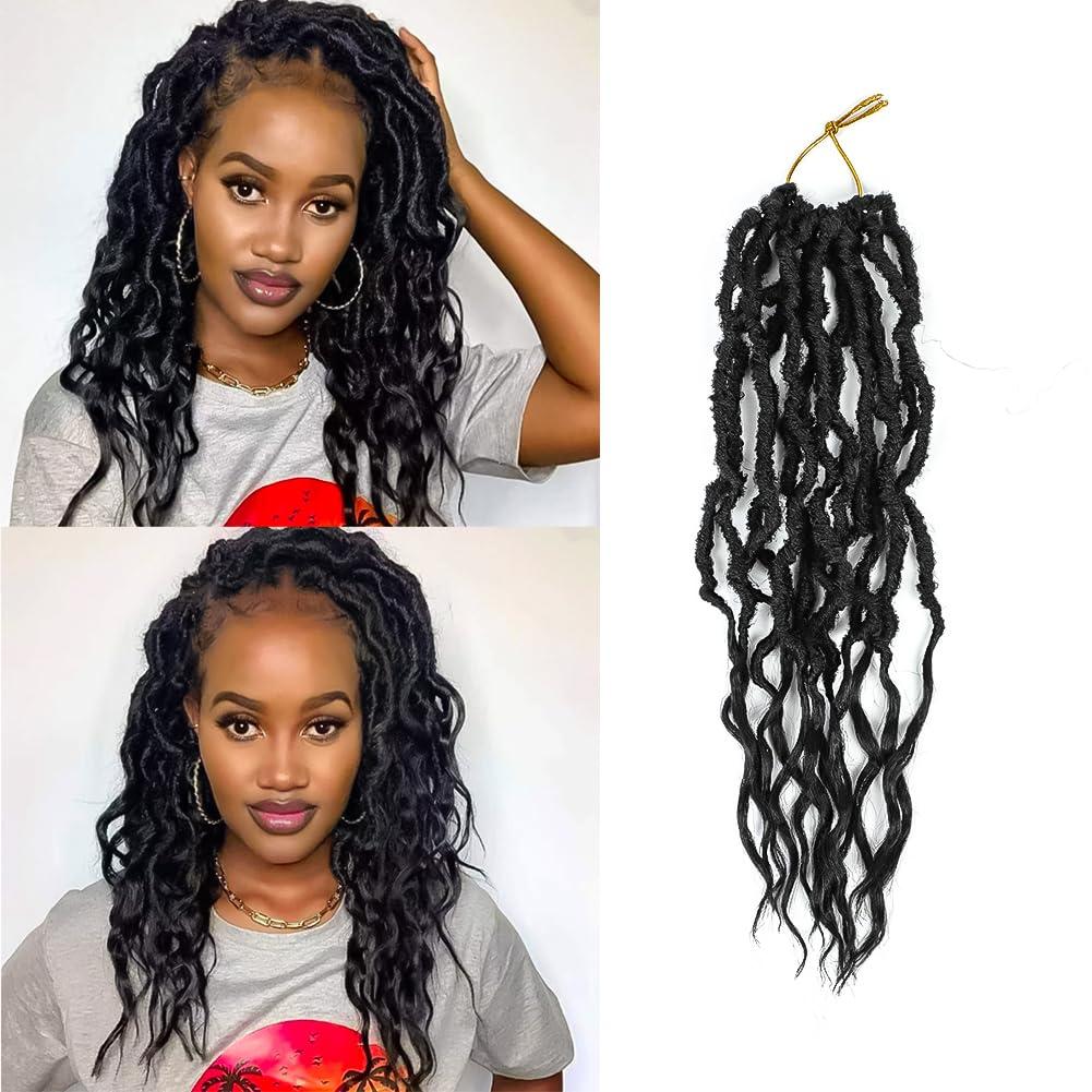 7 Packs Faux Locs Crochet Hair 1B# 14 Inch Pre Looped Soft Locs Crochet Hair Goddess Locs Dreadloc Synthetic Hair Curly Crochet Locs For Black Women（14 Inch (Pack of 1),1B）