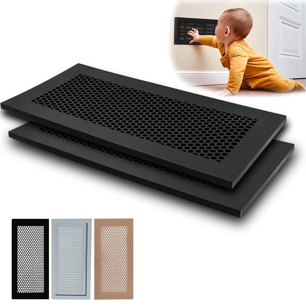 Child Proof Floor Vent Cover,Silicone Floor Vent Cover,Catch Small Items Baby Safe Product,Fits Floor Vents 4x10" 2pcs (Black)