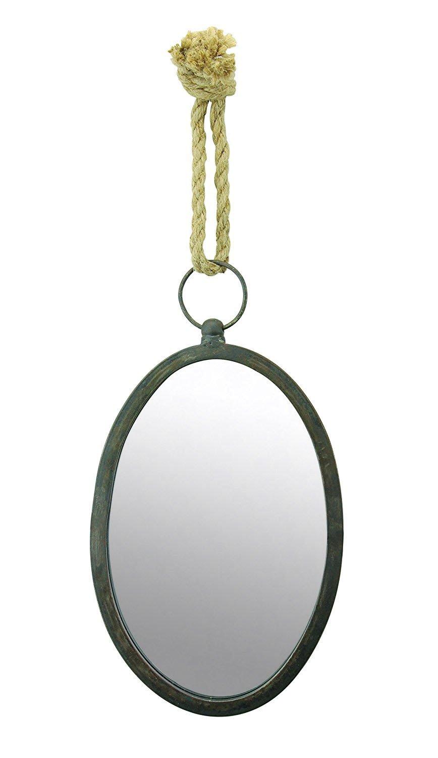 Stonebriar Oval Nautical Mirror for Wall with Hanging Loop, Unique Home Décor for Bathroom, Bedroom, Office, or Hallway, Large Grey