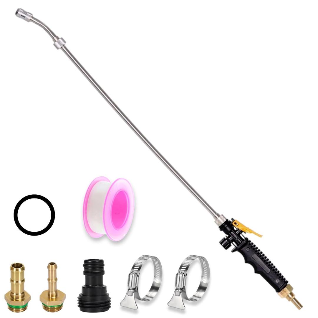 29'' Sprayer Wand Replacement, 1/4" & 3/8" Brass Barb Universal Stainless Sprayer Wand with Shut off Valve, Adjustable Watering Wand with 2 Hose Clamps & 1 Tape