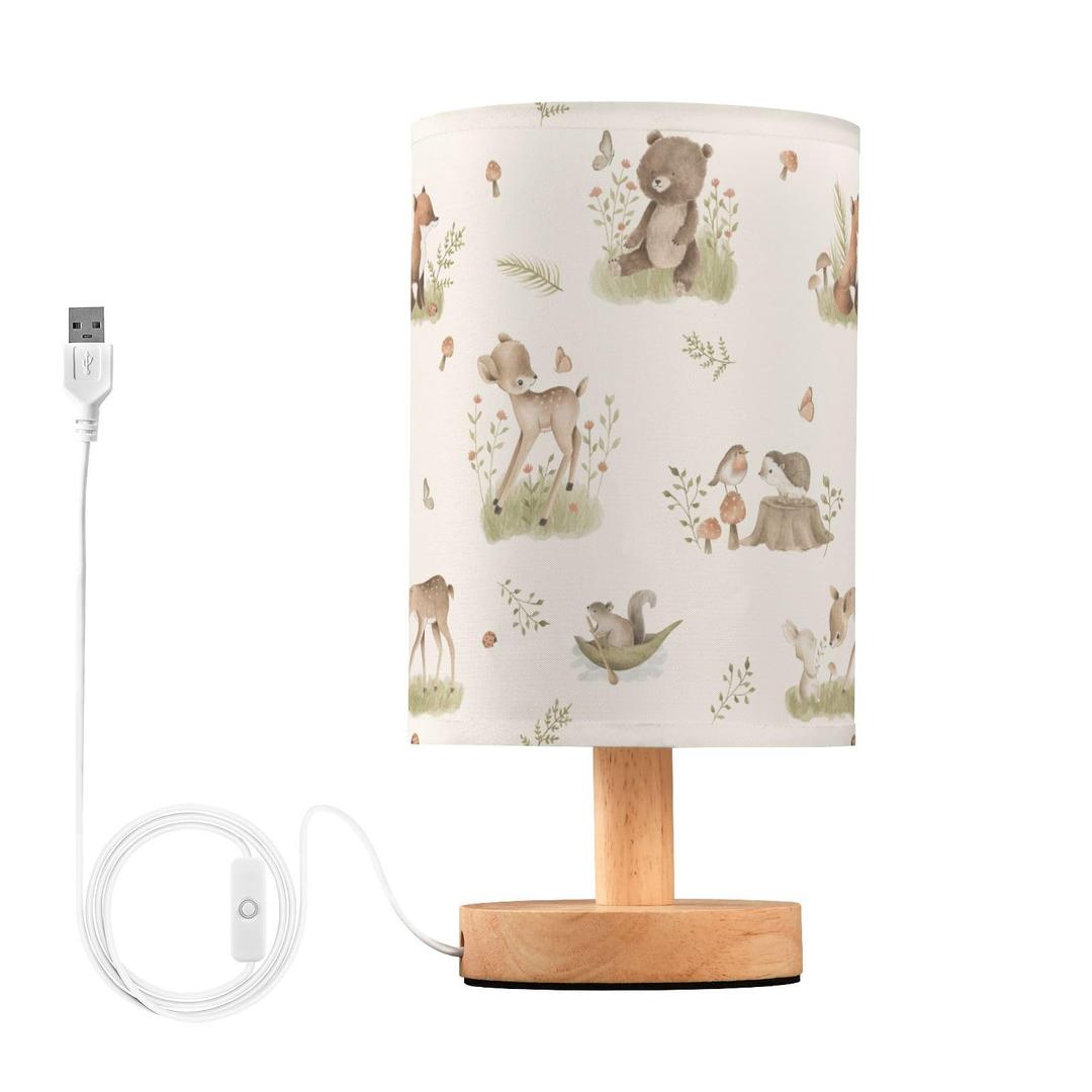 Bedside Table Lamp Woodland Animals Nightstand Lamp with Wood Forest Fox Deer Rabbit Bird Bear Mushroom Desk Lamps for Bedroom Living Room Nursery Office Home Decor