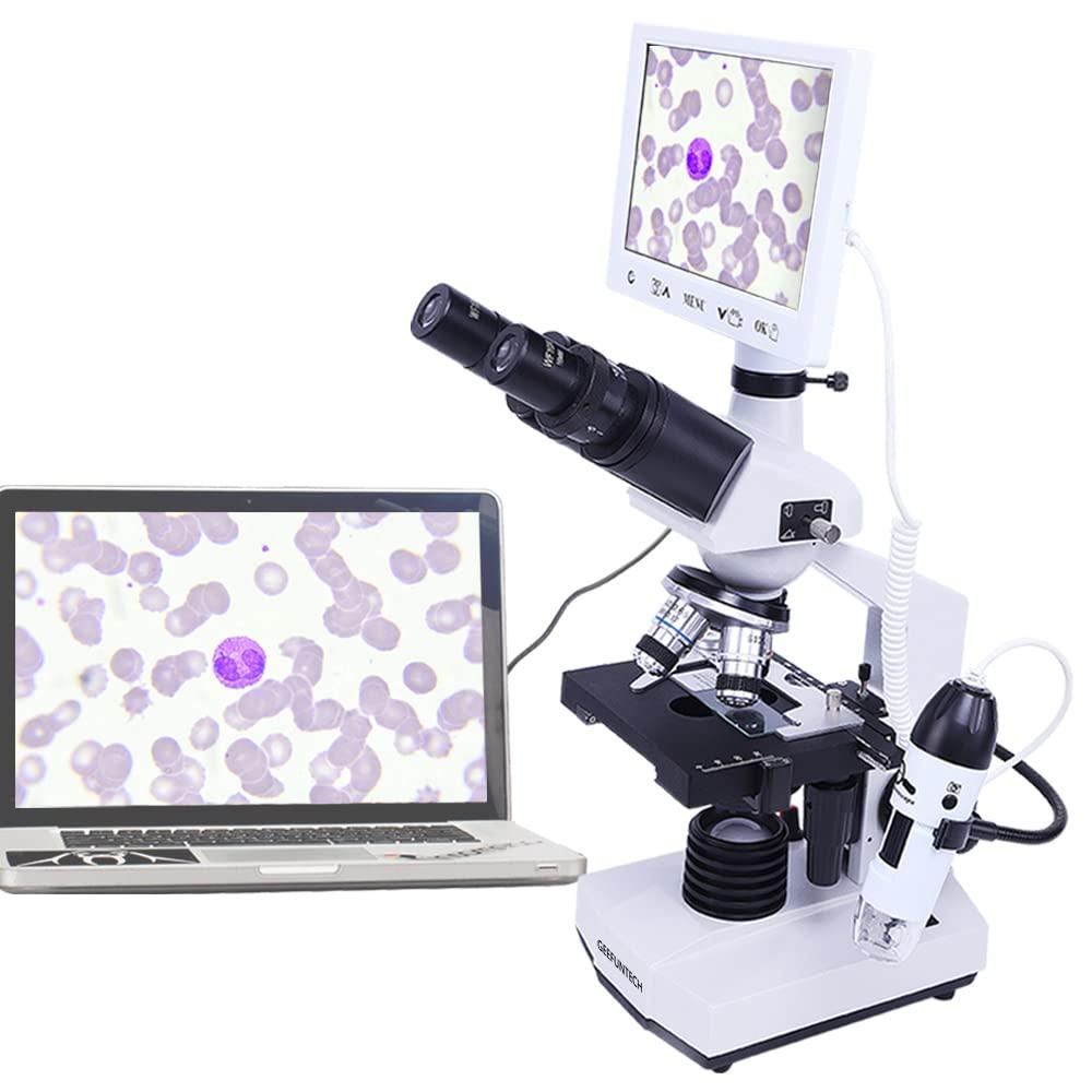 Trinocular Compound Darkfield Microscope 40X-2500X Magnification Research-Grade, with 7" LCD Monitor, with Handheld Microscope