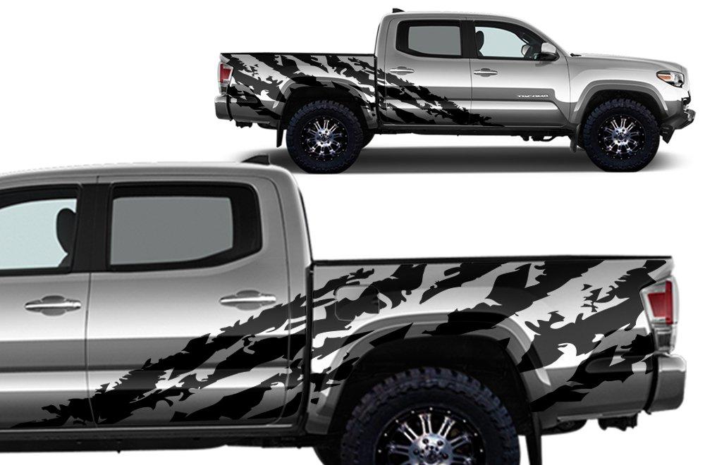 Factory CraftsShred Side Graphics Kit 3M Vinyl Decal Wrap Compatible with Toyota Tacoma 4 Door Short Bed 2016-2020 - Matte Black