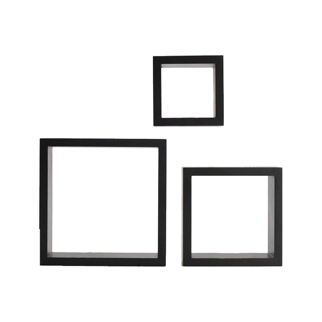 Melannco Floating Wall Square Cube Shelves for Bedroom, Living Room, Bathroom, Kitchen - Wood, Set of 3, Black