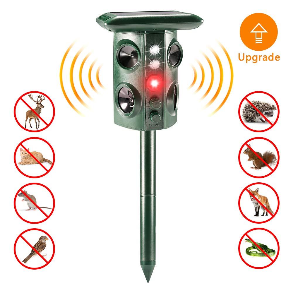 Delicacy [Upgrade Ultrasonic Cat, Solar Waterproof Repeller with 4 Speakers & 2 Flashing Lights, Vibration Animal Deterrent for Rat, Vole, Raccoon, Fox, Rodent, Snake, Green