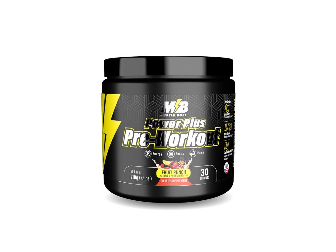 Muscle Bolt Power Plus Pre-Workout Supplement Powder With L- Arginine, Beta Alanine & Creatine Monohydrate - Fruit Punch 210g