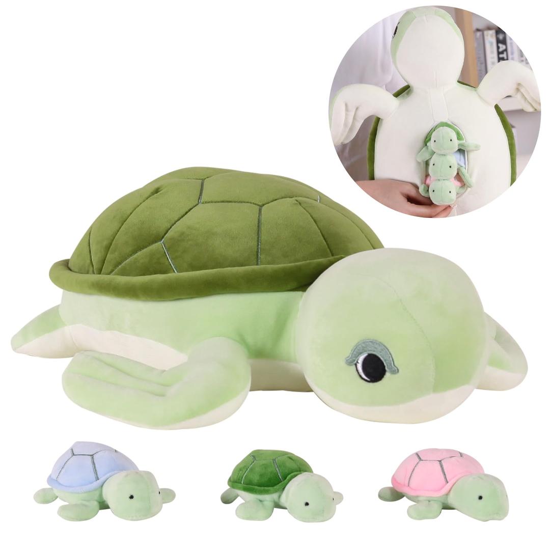 Turtle Stuffed Animals for Boys Girls Ages 3-8 - Mommy Turtle with 3 Baby Turtles- Magical Turtle Pillow Plushie Toys - Enchanting Cuddly Companions for Imaginative Play