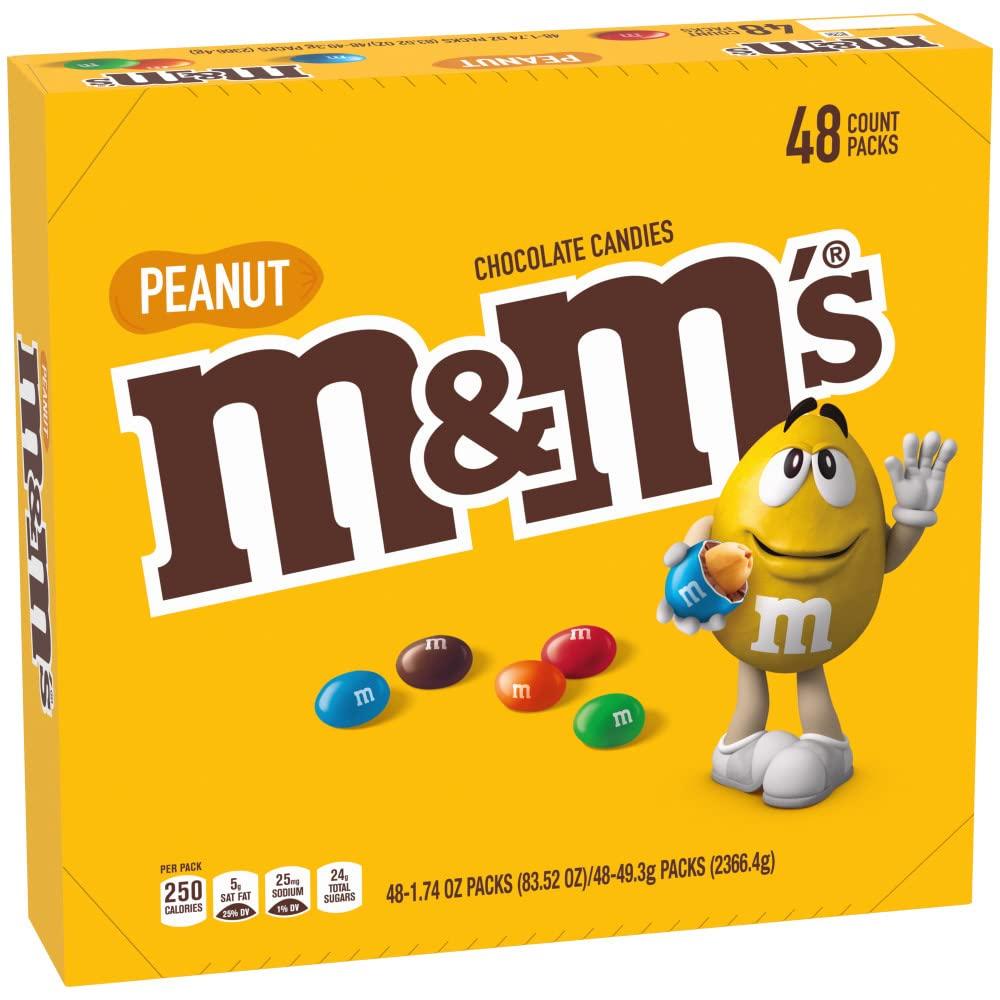 M&M'S Full Size Peanut Milk Chocolate Candy Bulk Pack, 1.74 oz, 48 ct Box