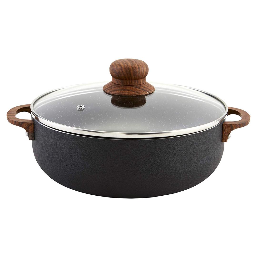 ImusaUSA Black 4.4Qt Stone Caldero with Woodlook Handles and Knob, 4.4 Quart