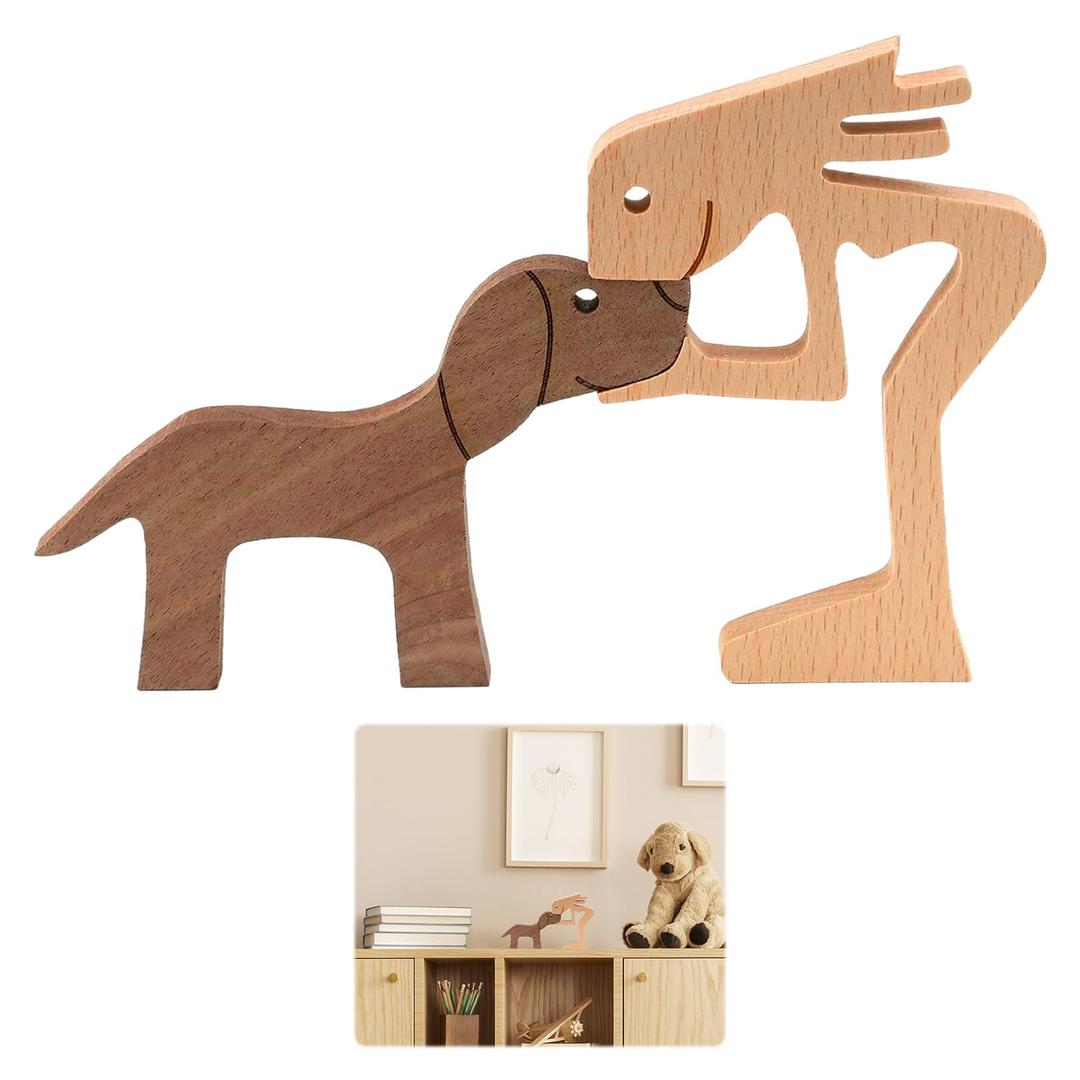 penmol 1PCS Dog Sculpture Natural Wooden Wood Carving Decoration Exquisite Dog Ornaments for the Home Fits on Shelves Mantels or Desks for Home and Gifts