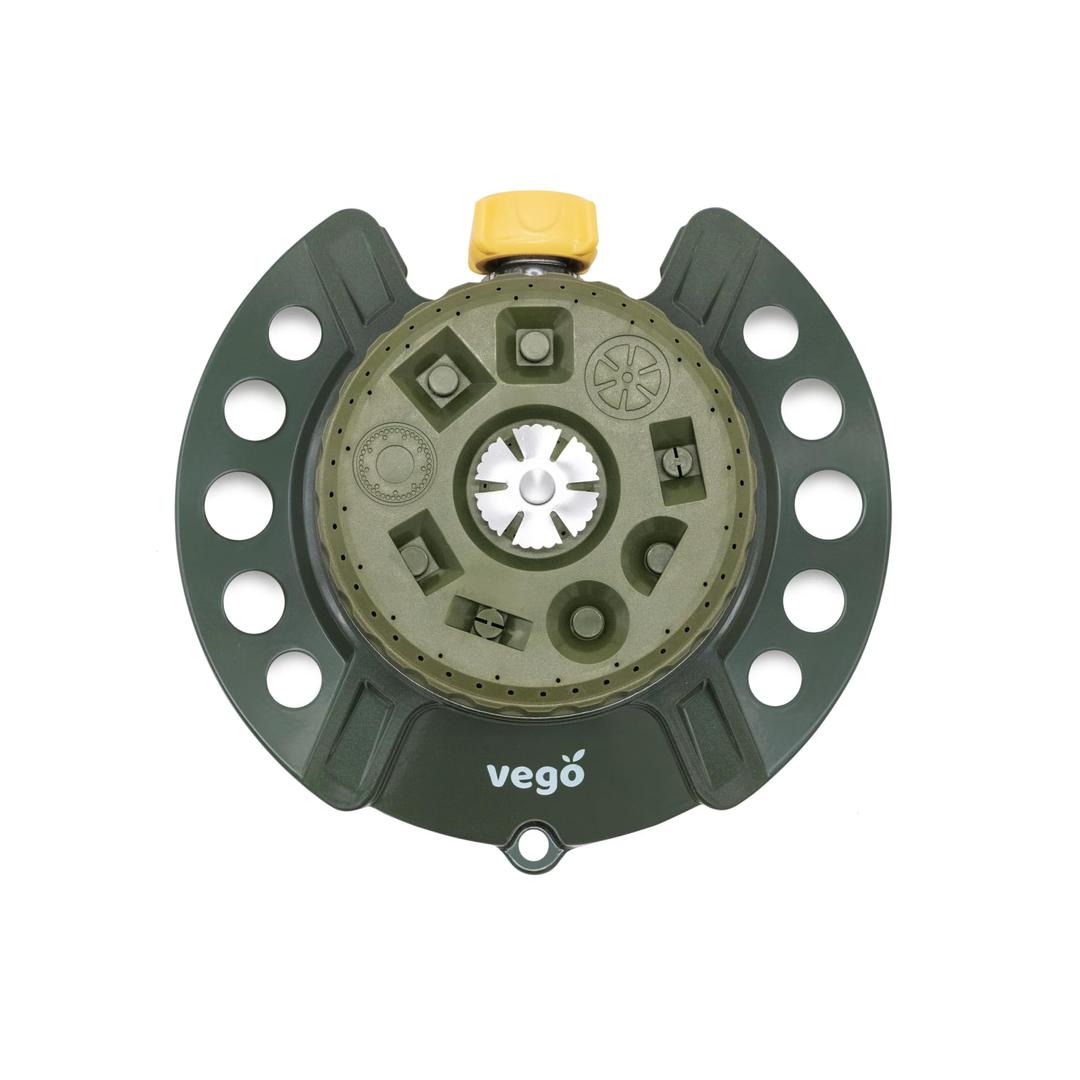 VegoTurret Pattern Sprinkler, 9-Pattern, Heavy-Duty Metal Base, Up to 1115 sq. ft Coverage