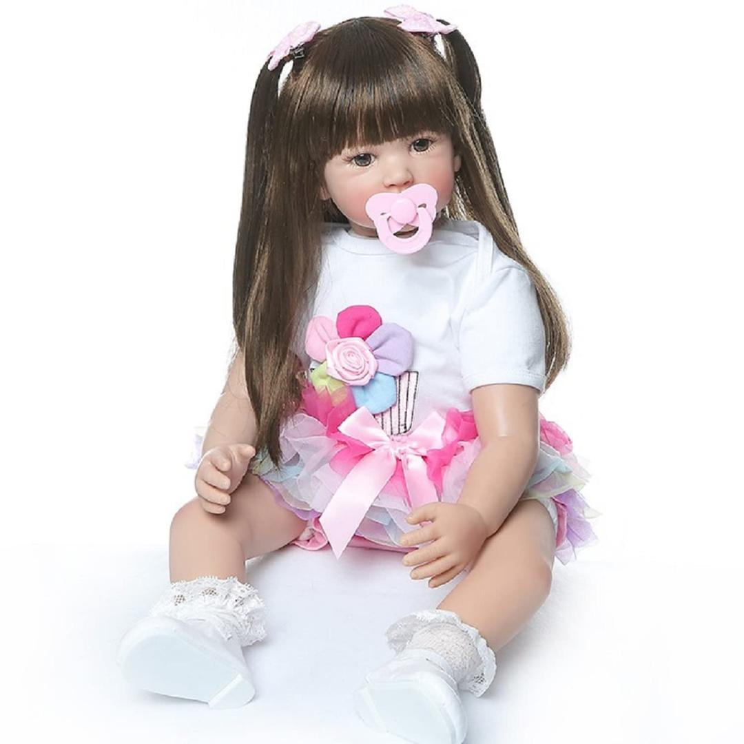 Pinky 24 inch 61cm Lovely Reborn Baby Girl Dolls Toddler Realistic Looking Life Like Baby Doll Vinyl Silicone Long Hair Babies Toy Gift