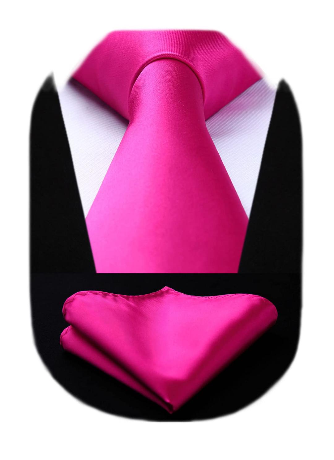 HISDERNMens Solid Color Ties Formal Satin Necktie and Pocket Square Set Classic Wedding Business Tie & Handkerchief