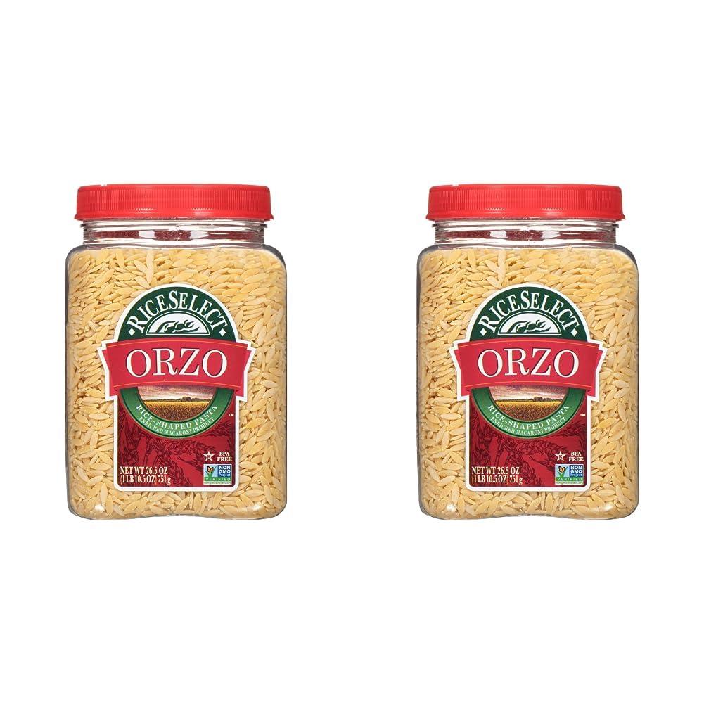 RiceSelect Orzo Pasta, Premium Rice-Shaped Pasta, Star K-Kosher and Non-GMO Pasta, 26.5-Ounce Jar (Pack of 2)