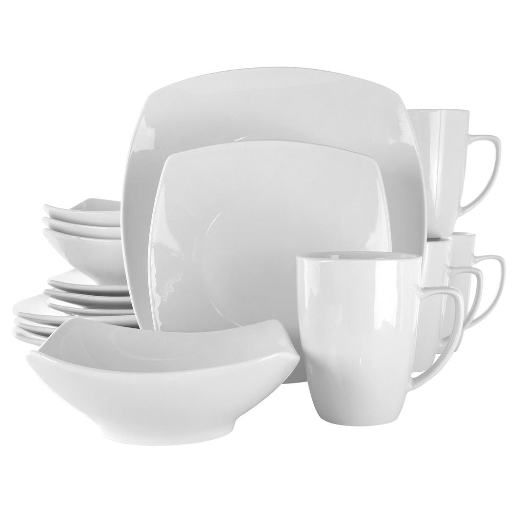 Elama Service for Four 16 Piece Porcelain Dinnerware Set, White-Square 1