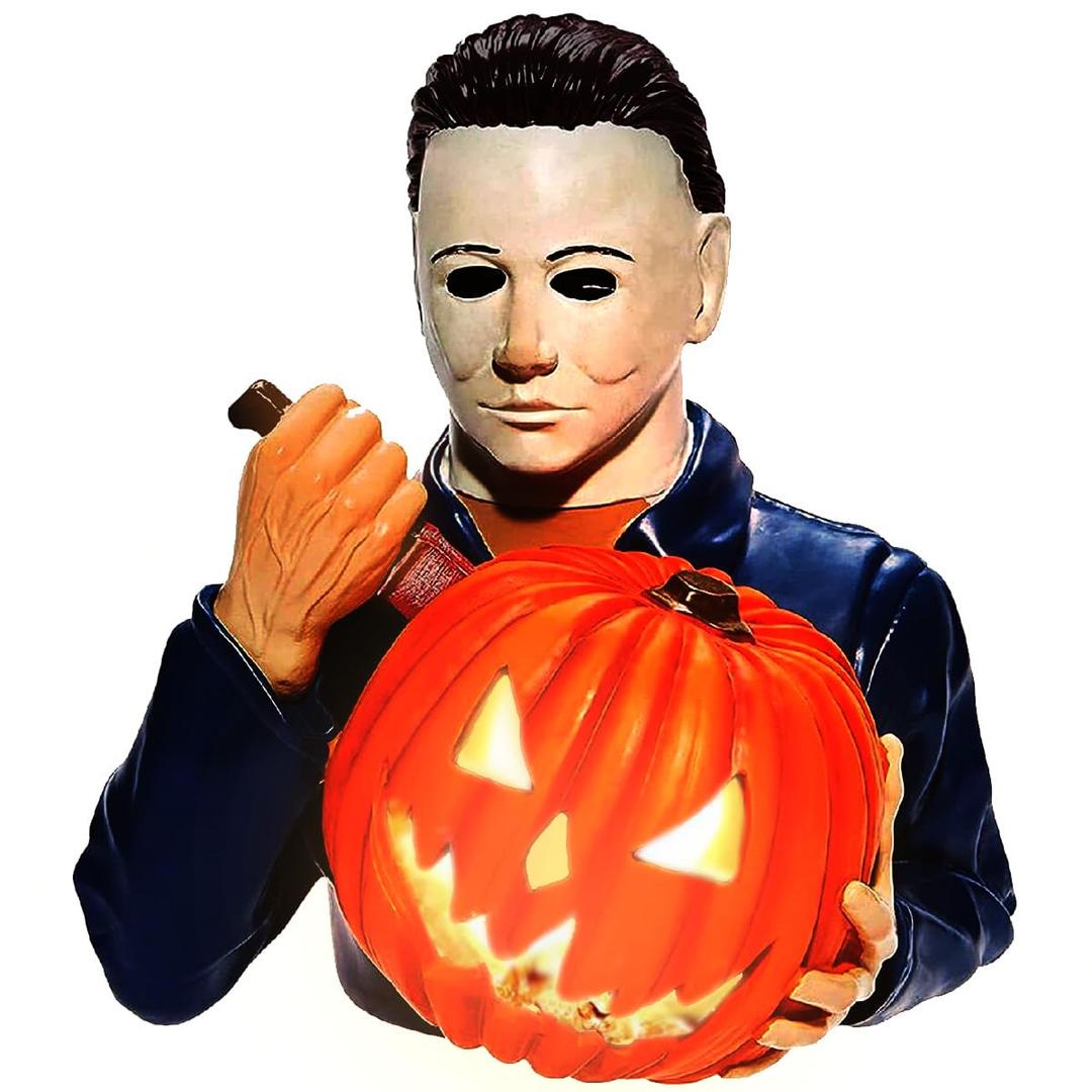 Light Up LED Michael Myers Figure Mini Horror Movie Garden Statue Built-In Light Pumpkin Garden Gnomes Outdoor Decoration Halloween Props