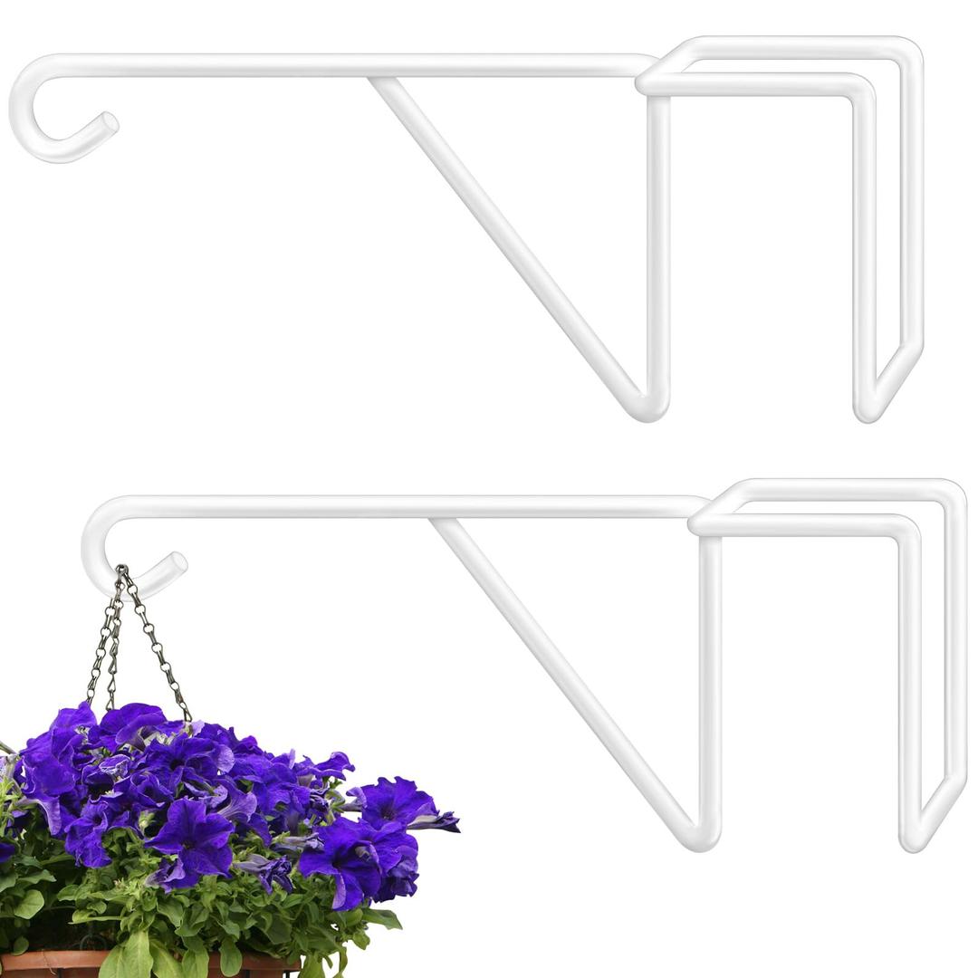 Zacool Vinyl Fence Hooks-2 Pack 5 x 10 Inches Over Fence Hooks Heavy Duty White Powder Coated Steel Fence Hooks for Hanging Plants Bird Feeders,Lights,Hanging Basket,Pool Tools