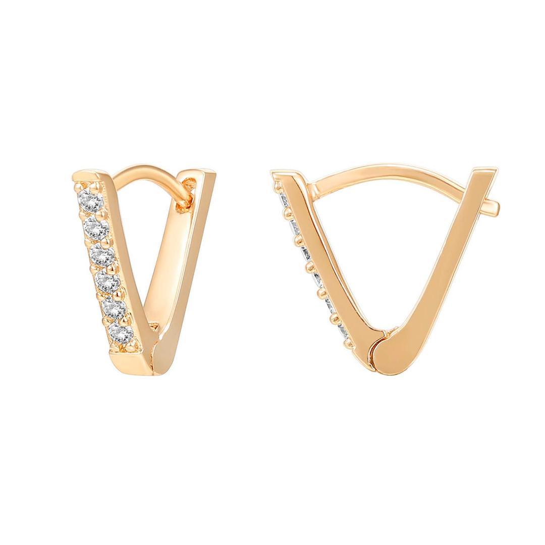 PAVOI14K Gold Plated Sterling Silver Post V-Shaped Huggie Earrings - Cubic Zirconia Studded Small Hoop Earrings for Women in Rose Gold, White Gold and Yellow Gold Plating