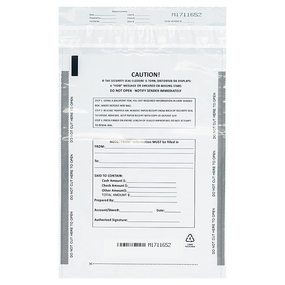 Deposit Bags Security Pocket Bank 9 Inch x 12 Inch (White, 100 Pack)