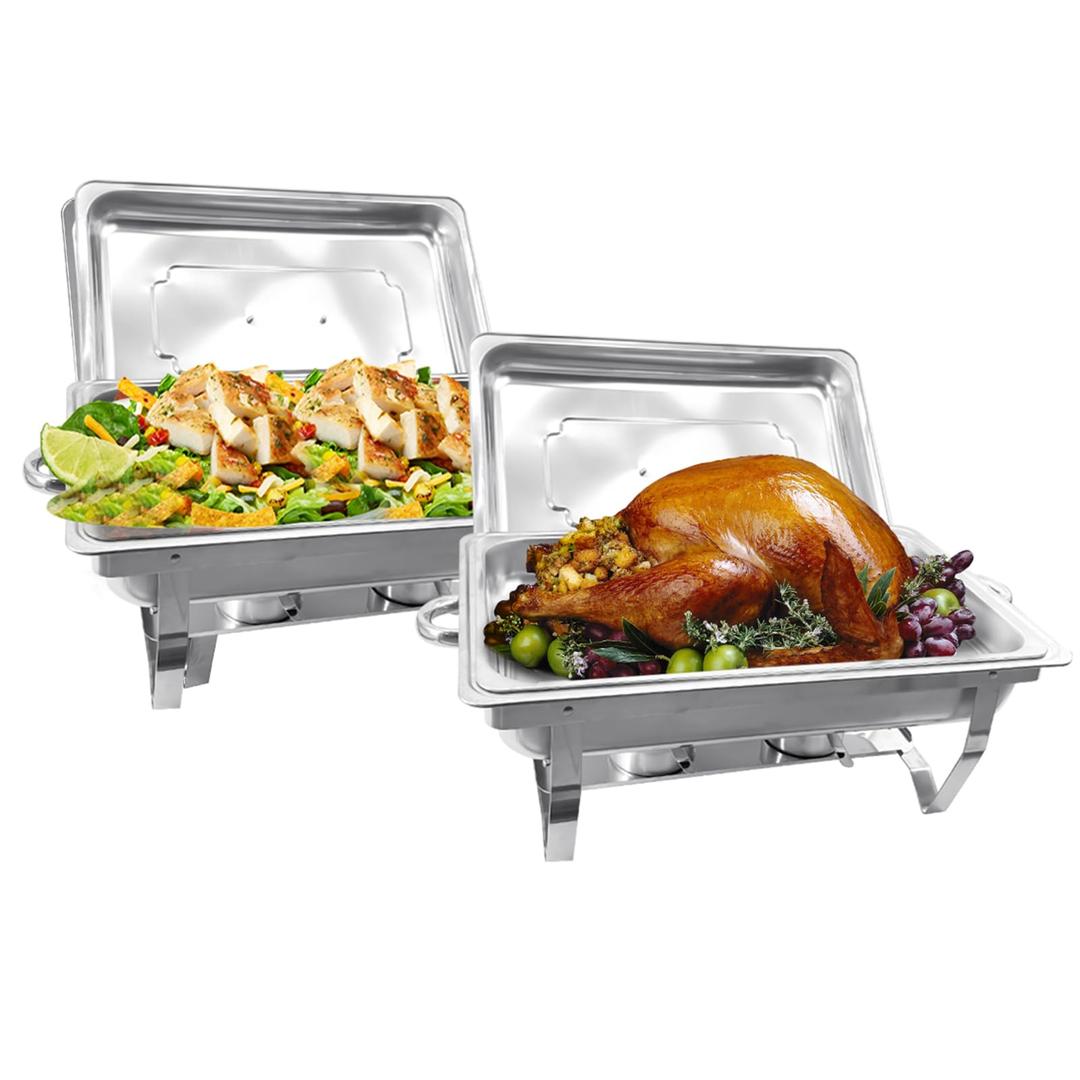 8 QT 2 Pack Chafing Dish Buffet Set Stainless Steel, Buffet Servers and Warmers Chafing Servers with Covers Folding Stand Food Warmer for Parties Buffets Catering Banquet Wedding