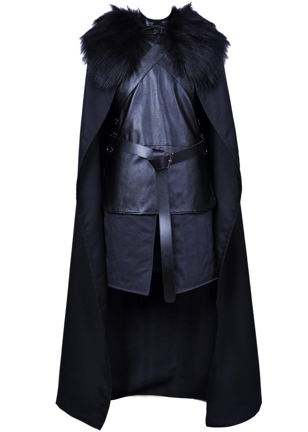 Jon Snow Cosplay Costume with Coat Black Cape Cloak Halloween Knights Watch Outfit for men